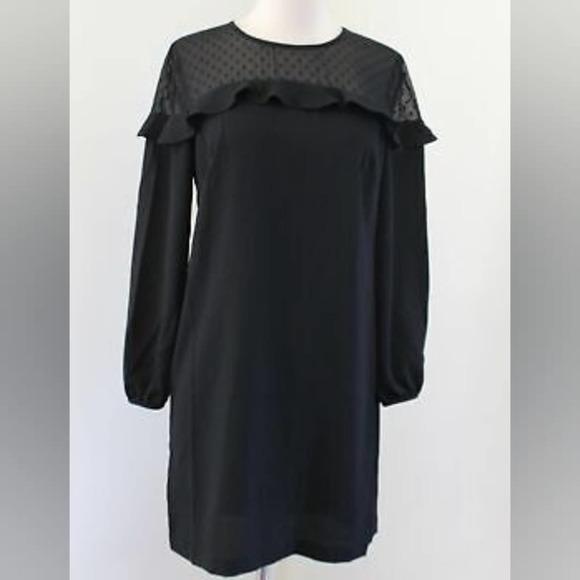 LOFT Dresses & Skirts - NWOT Ann Taylor Loft Womens Black Mesh Polka Dot Ruffle Trim Shift Dress